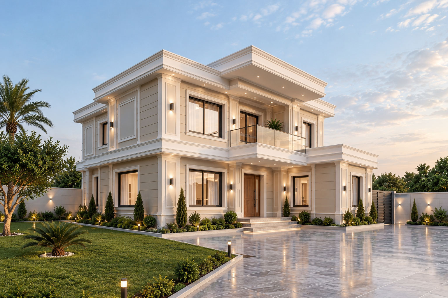 Villa contemporaine avec corniches lumineuses